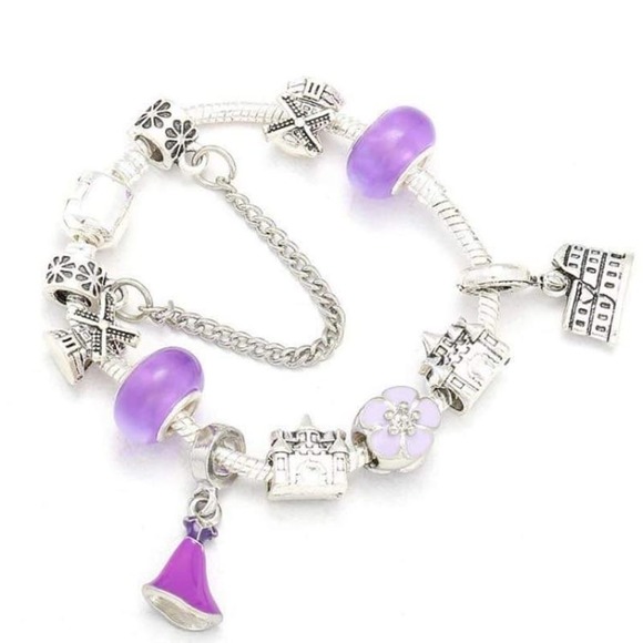 Purple Rapunzel Silver Plated Charm Bracelet - Picture 1 of 9